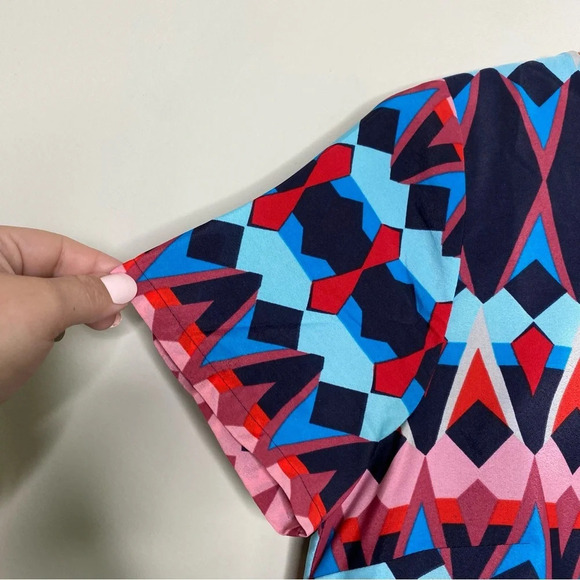 J. Crew Factory Blue Pink Geometric Print Short Sleeve Gallery Shift Dress 0 - Picture 5 of 10